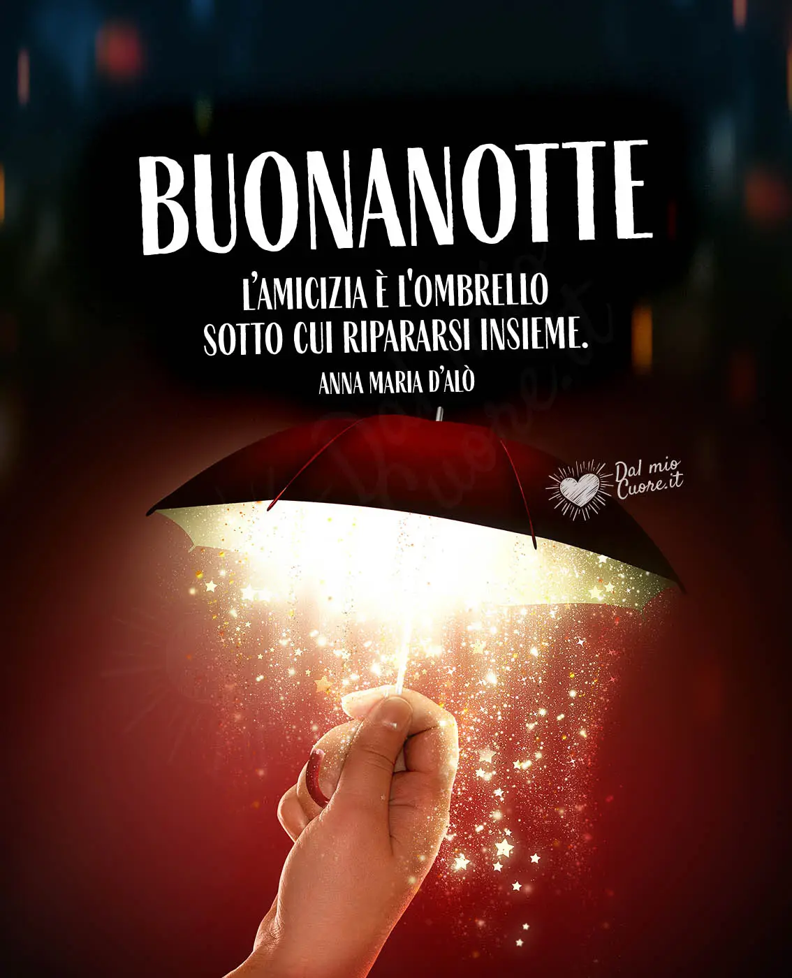 "L'amicizia è l'ombrello sotto cui ripararsi insieme". Buonanotte