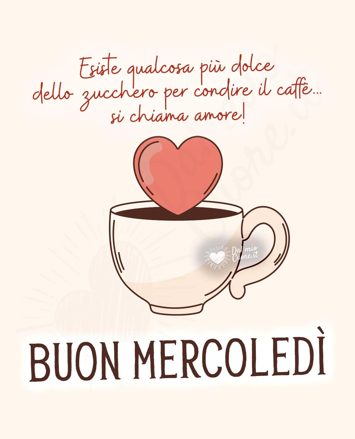 Buon mercoledì affettuoso con caffè e frase