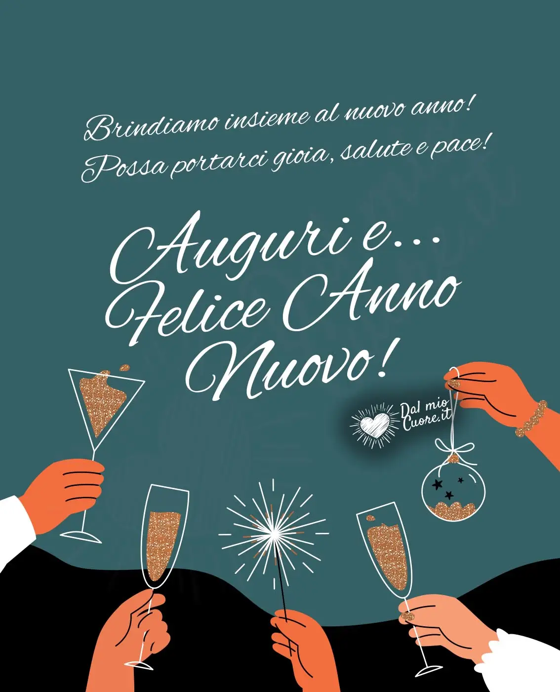 Felice Anno Nuovo! Auguri! Brindiamo insieme al nuovo anno! Possa portarci gioia, salute e pace!