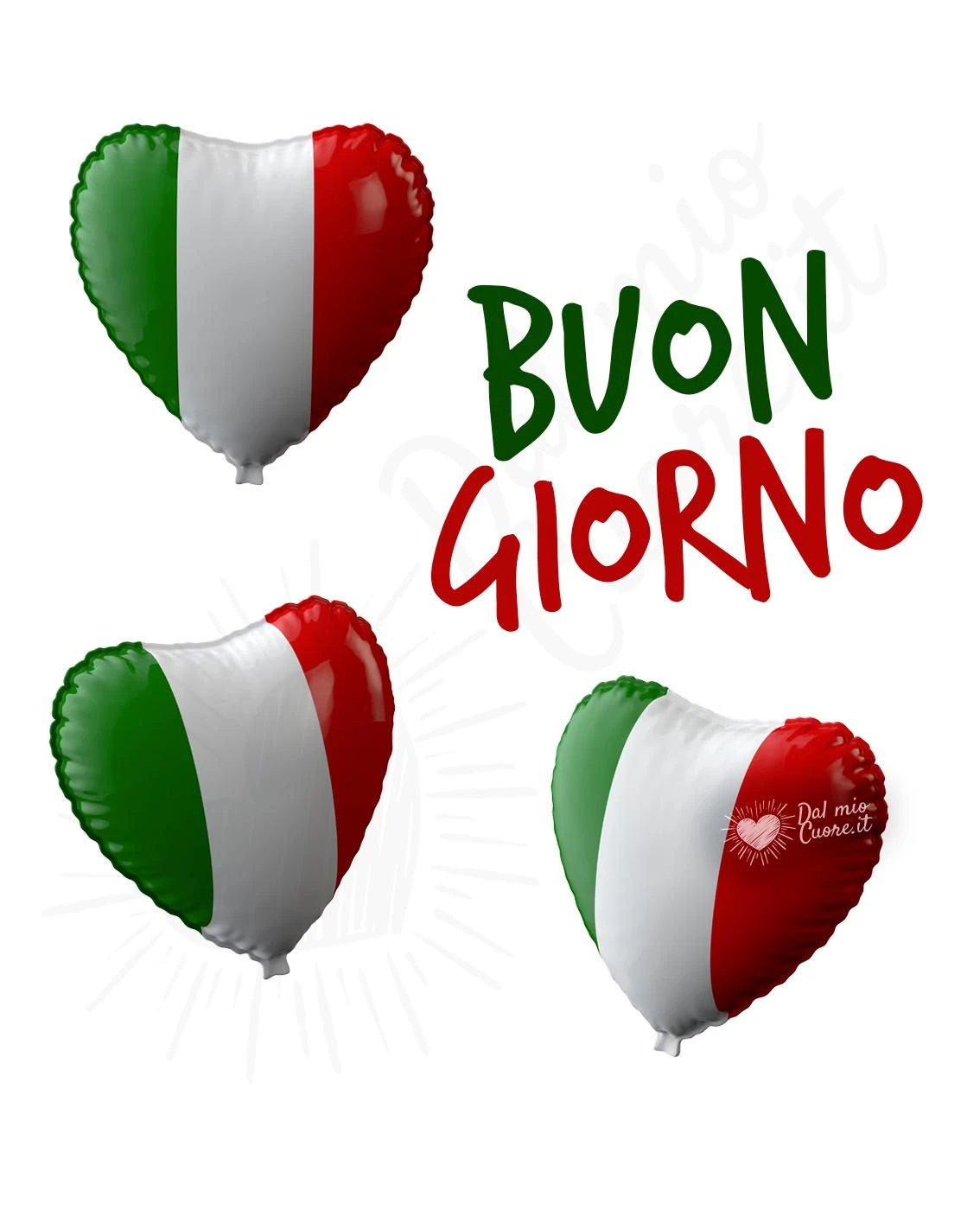 Buongiorno con palloncini a forma di cuore e tricolore Buongiorno con palloncini a forma di cuore e tricolore
