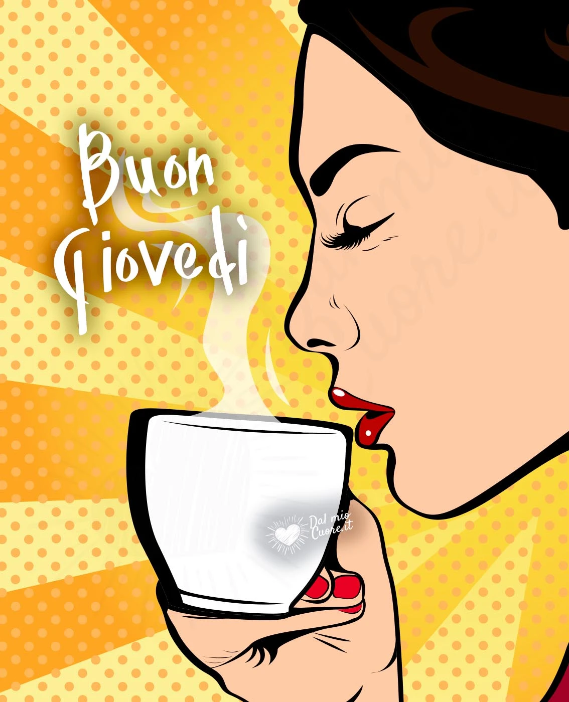 Buon giovedì con donna che assapora il caffè Buon giovedì con donna che assapora il caffè