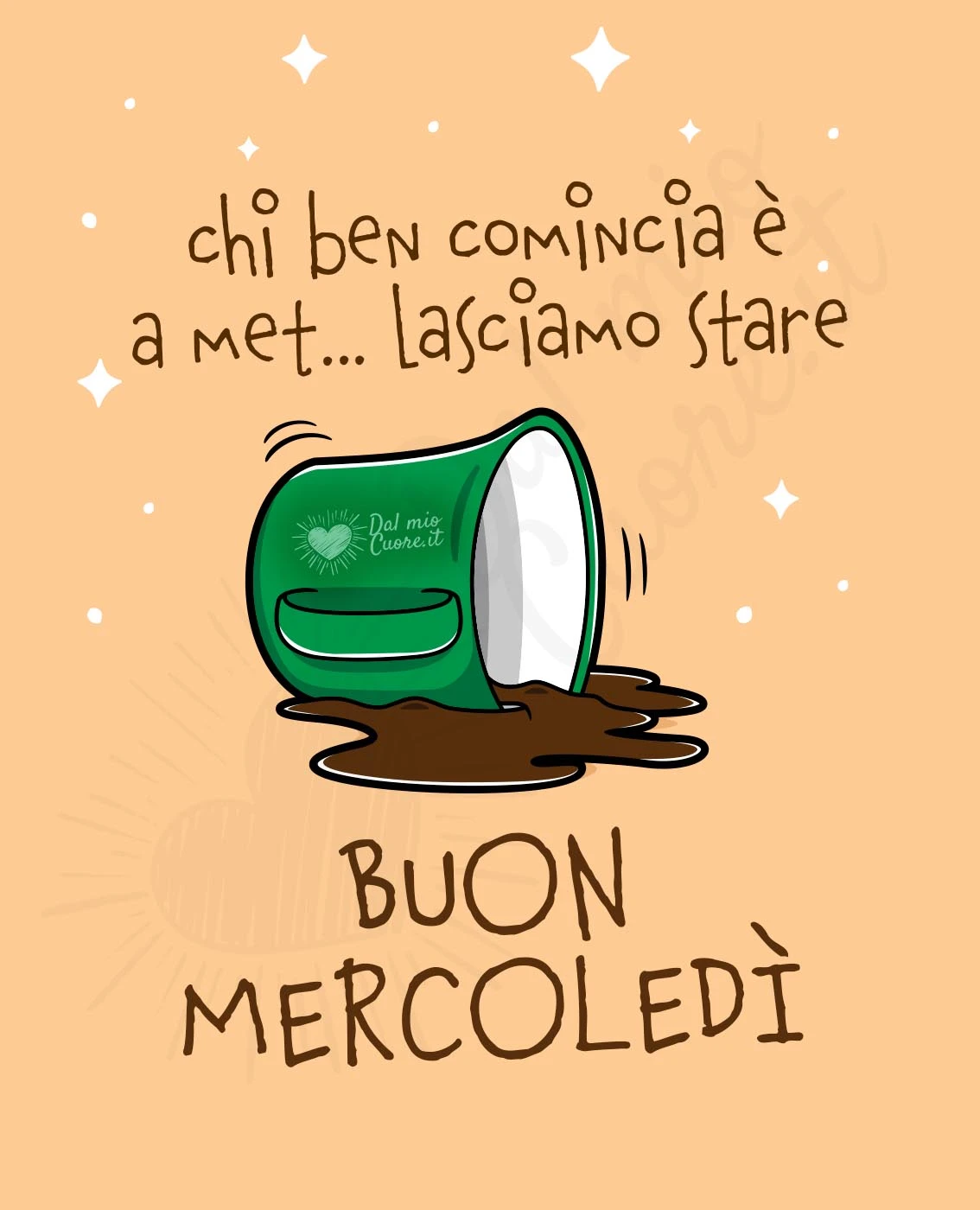 Buon mercoledì divertente e sfortunato, con caffè rovesciato Buon mercoledì divertente e sfortunato, con caffè rovesciato
