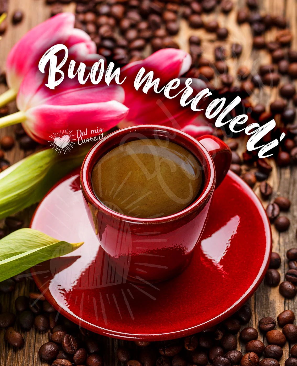 Buon mercoledì con caffè e fiori