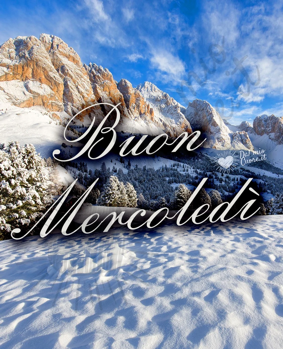 Buon mercoledì con paesaggio invernale e neve