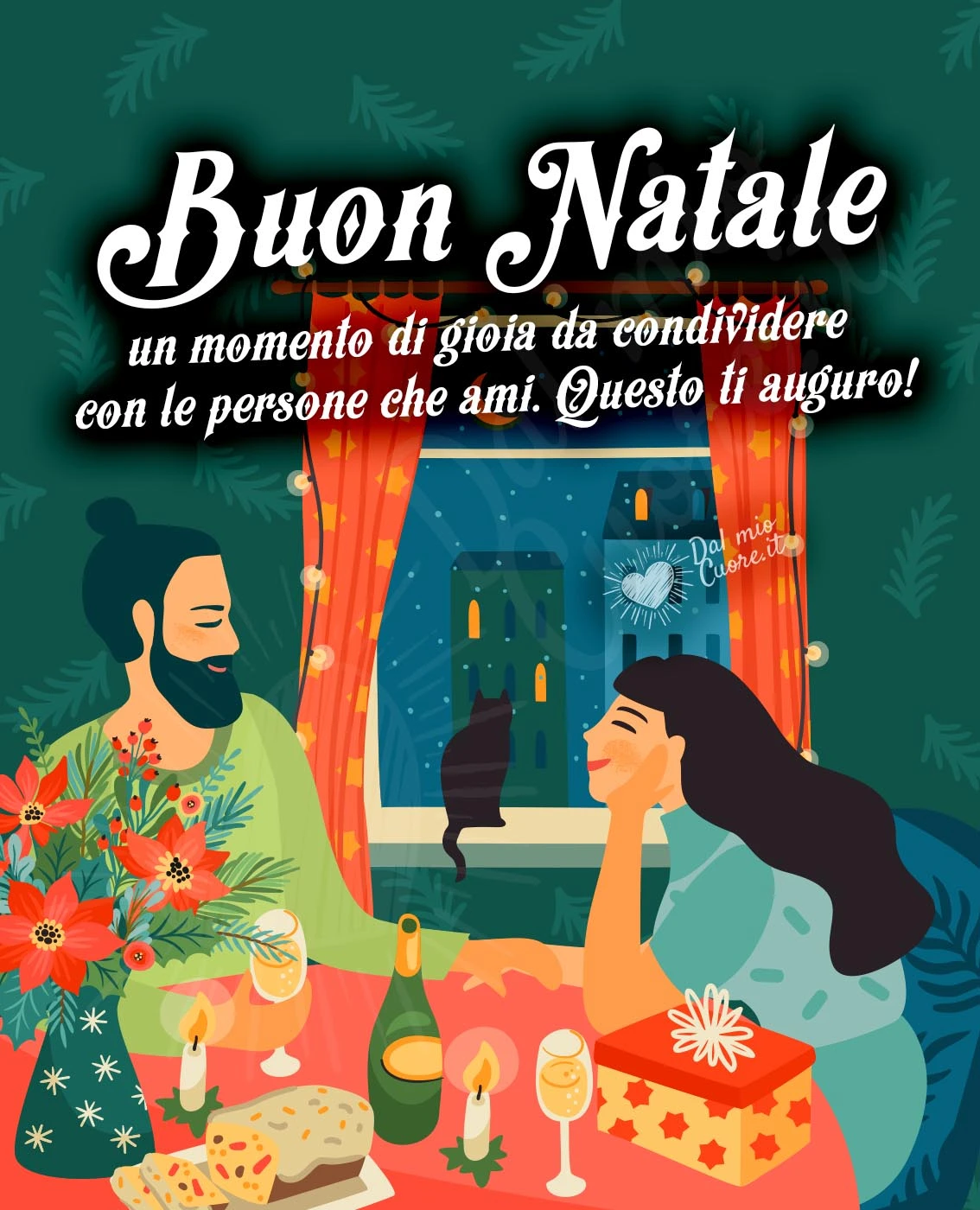 Buon Natale. Augurio con frase: un momento di gioia da condividere con le persone che ami. Questo ti auguro!