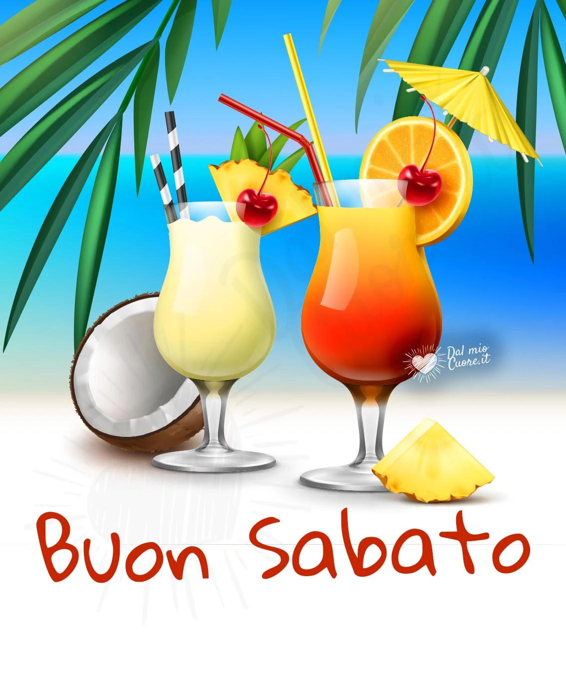 Buon sabato Estivo con Cocktail sulla spiaggia Buon sabato Estivo con Cocktail sulla spiaggia