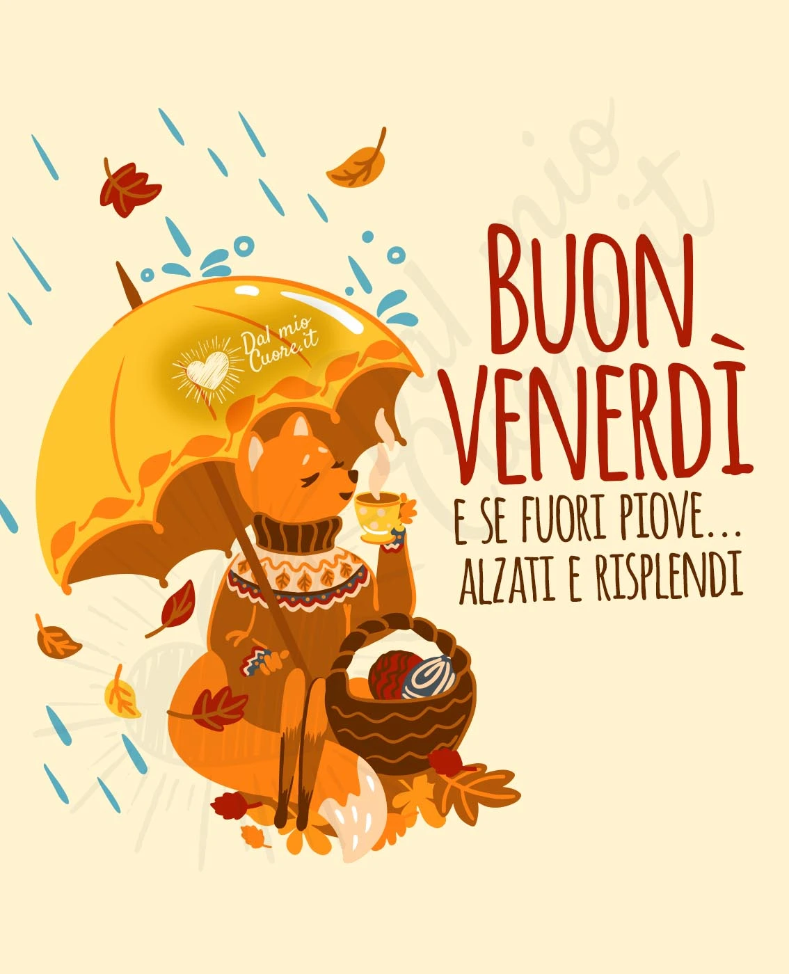 Immagine di buon venerdì autunnale con pioggia e frase Immagine di buon venerdì autunnale con pioggia e frase