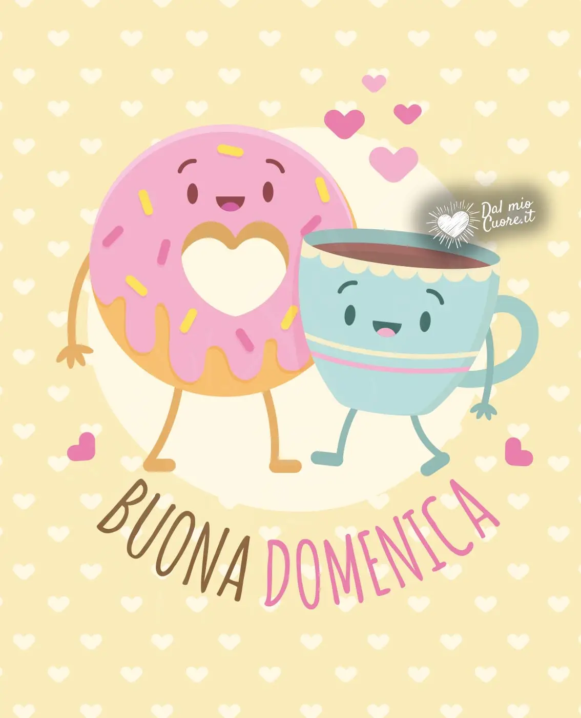 Buona domenica con ciambella e caffè abbracciati