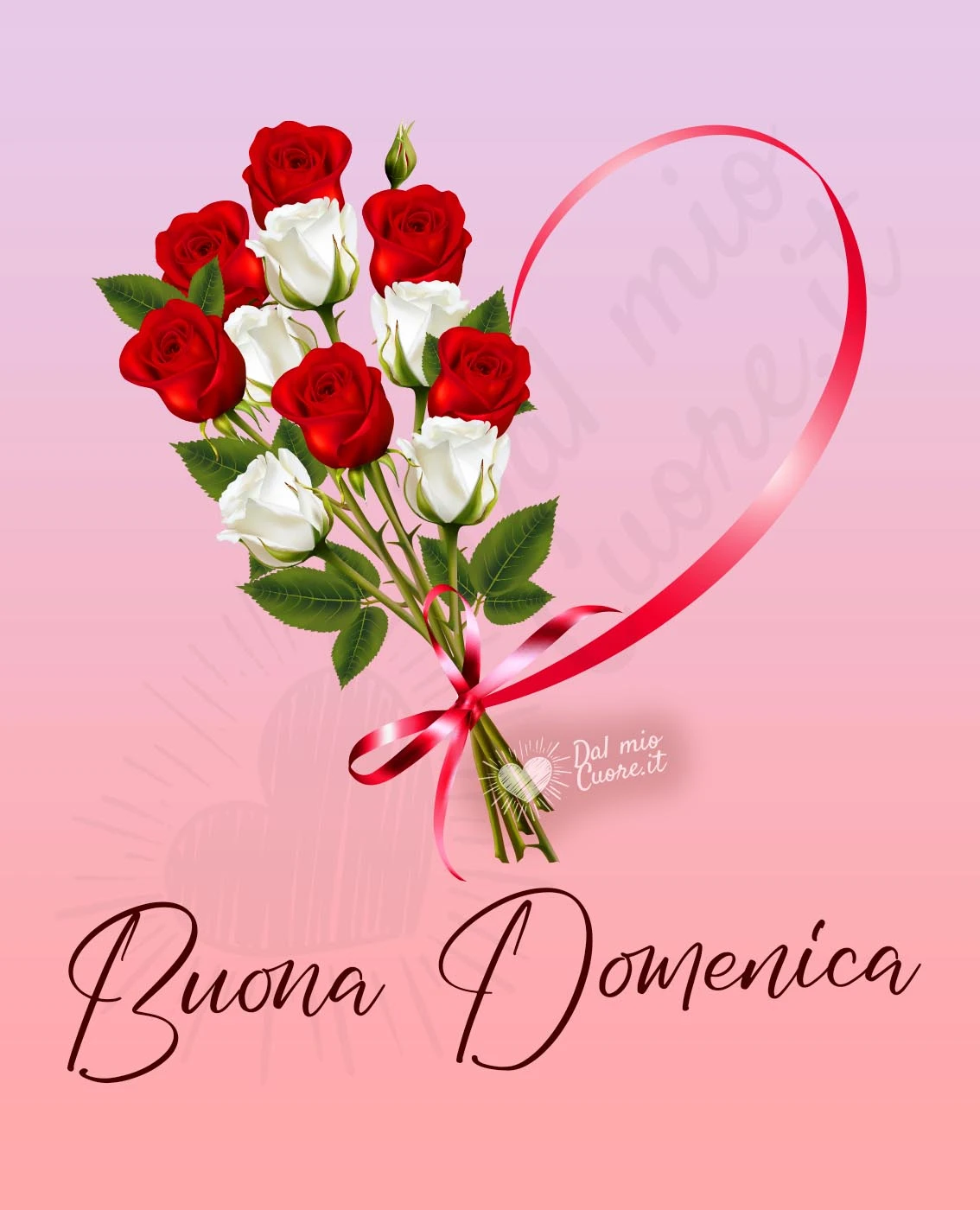 Buona domenica con cuore e rose