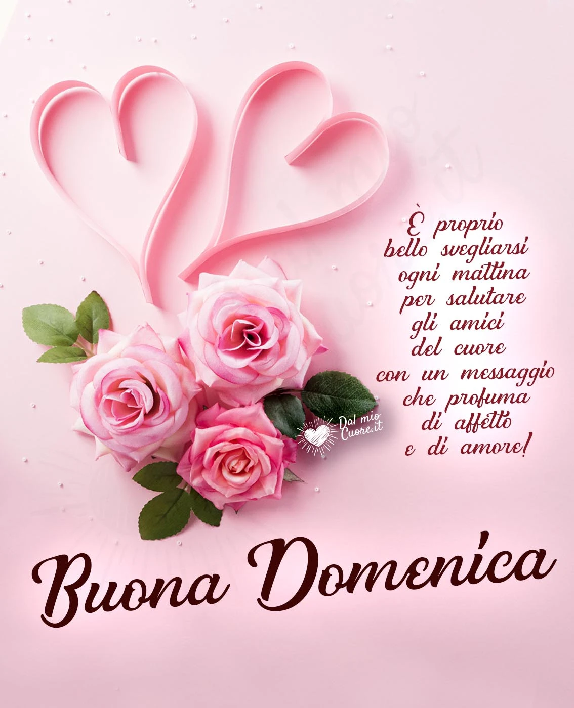 Buona domenica con fiori e frase affettuosa per gli amici del cuore