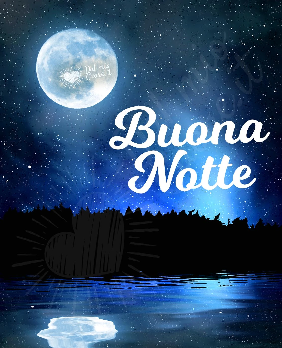 Immagine buona notte con luna piena e stelle