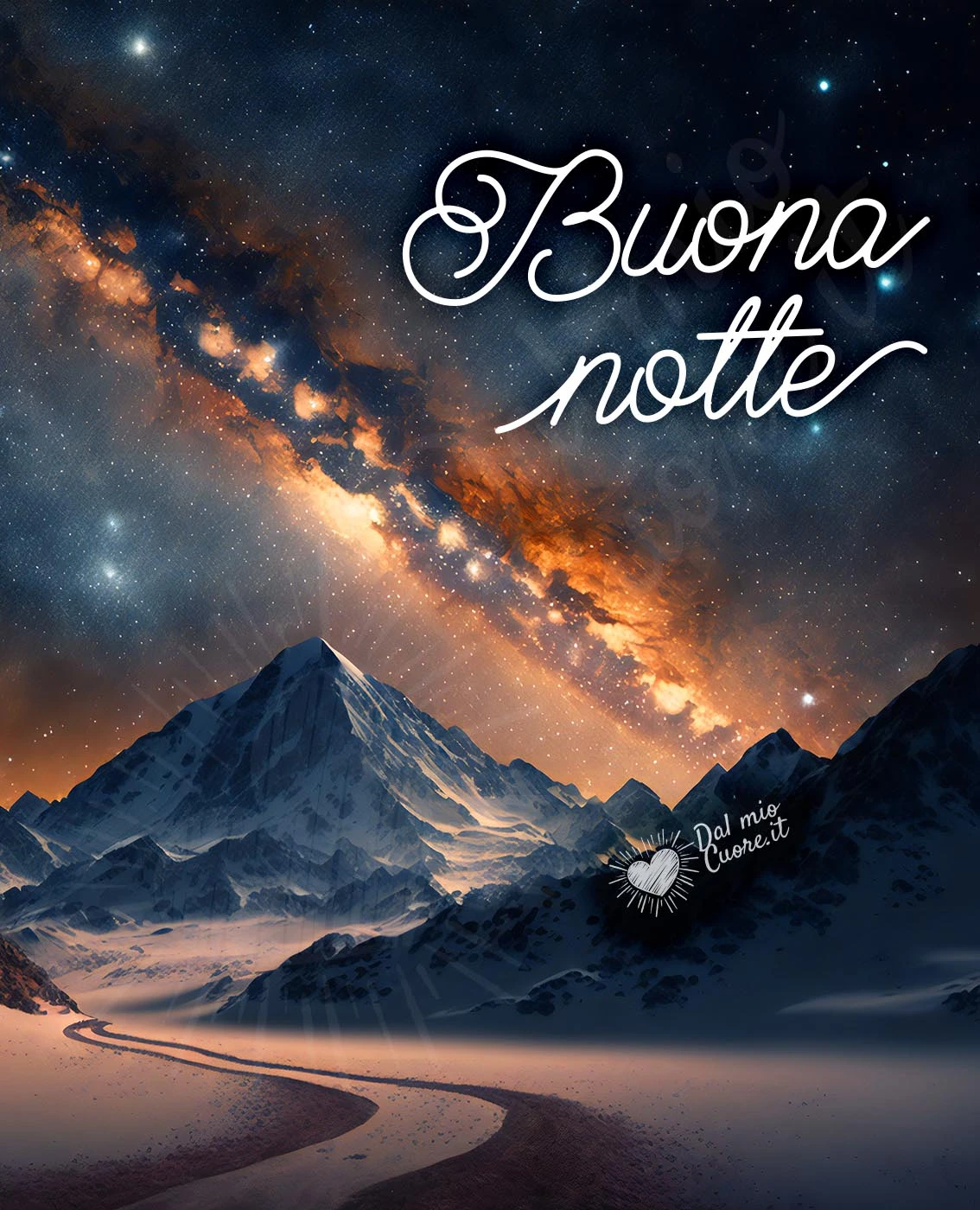 Buona Notte con paesaggio invernale e stelle