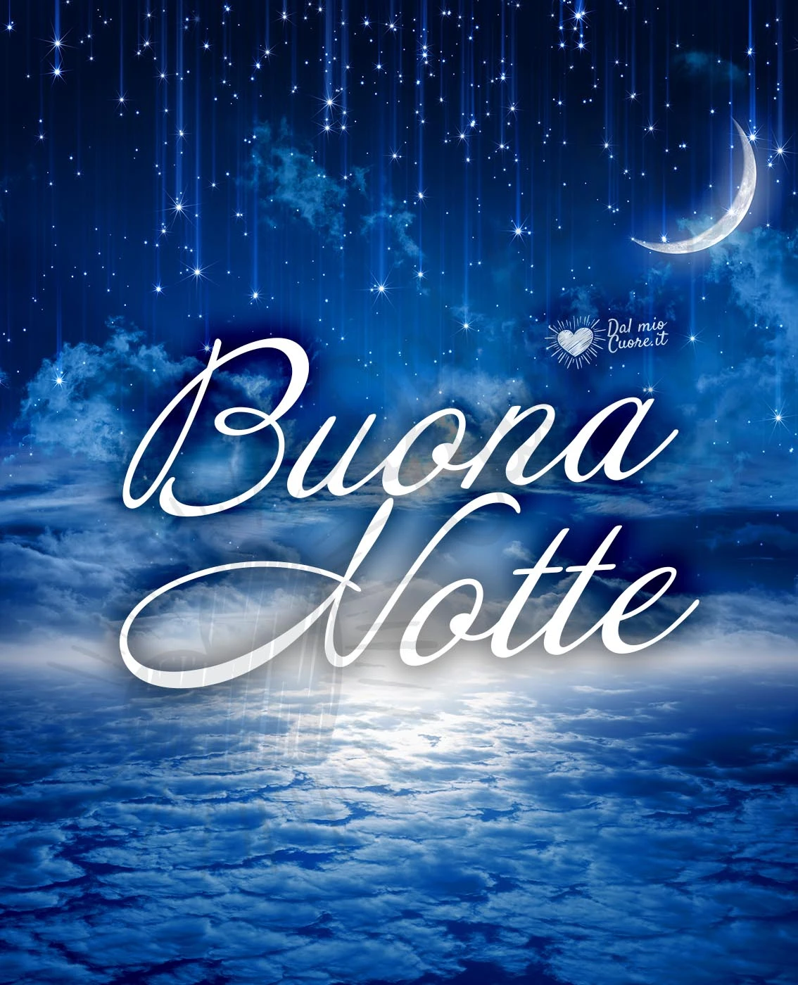 Buona Notte con stelle cadenti, luna e nuvole