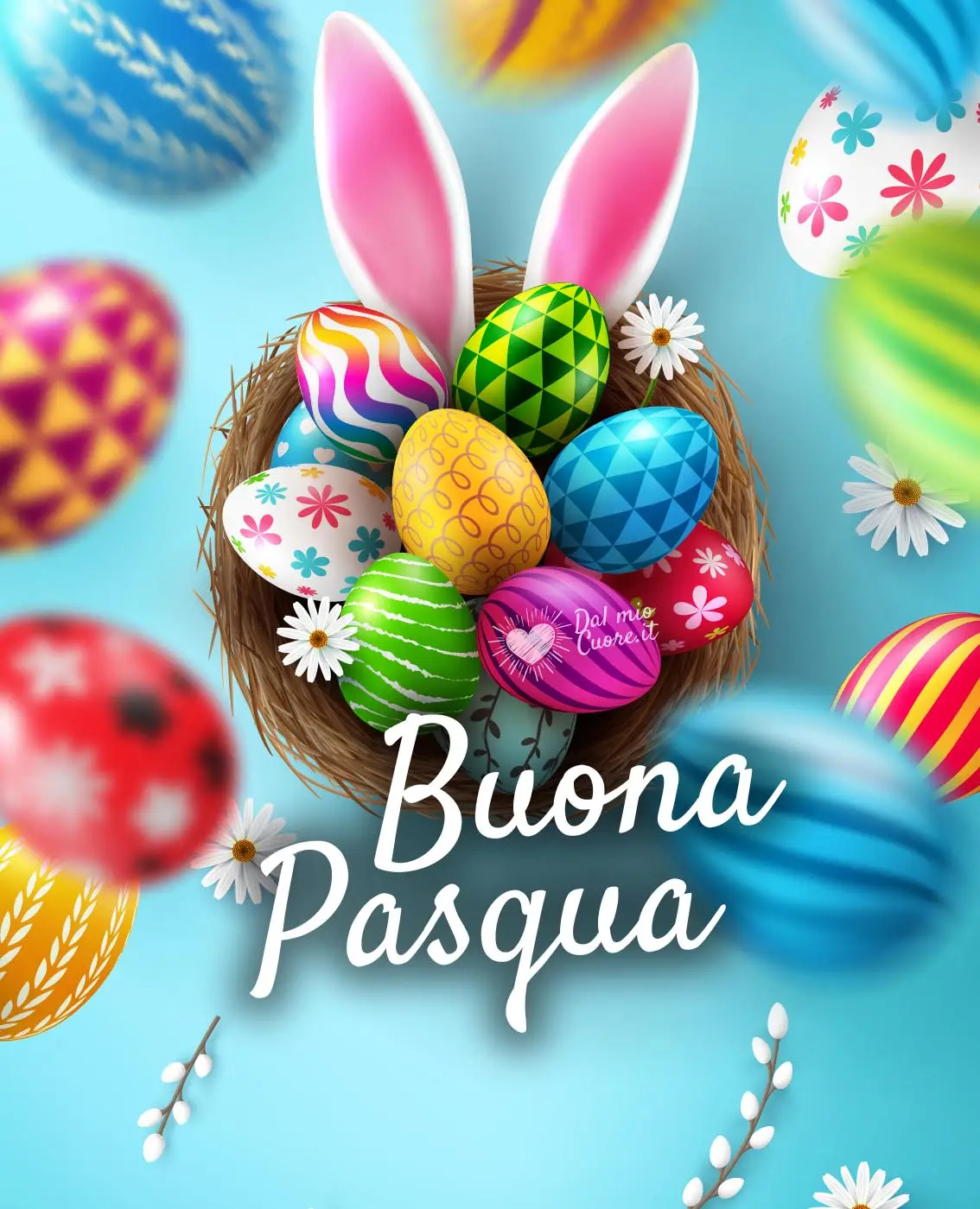 Buona Pasqua con cesto di ovetti