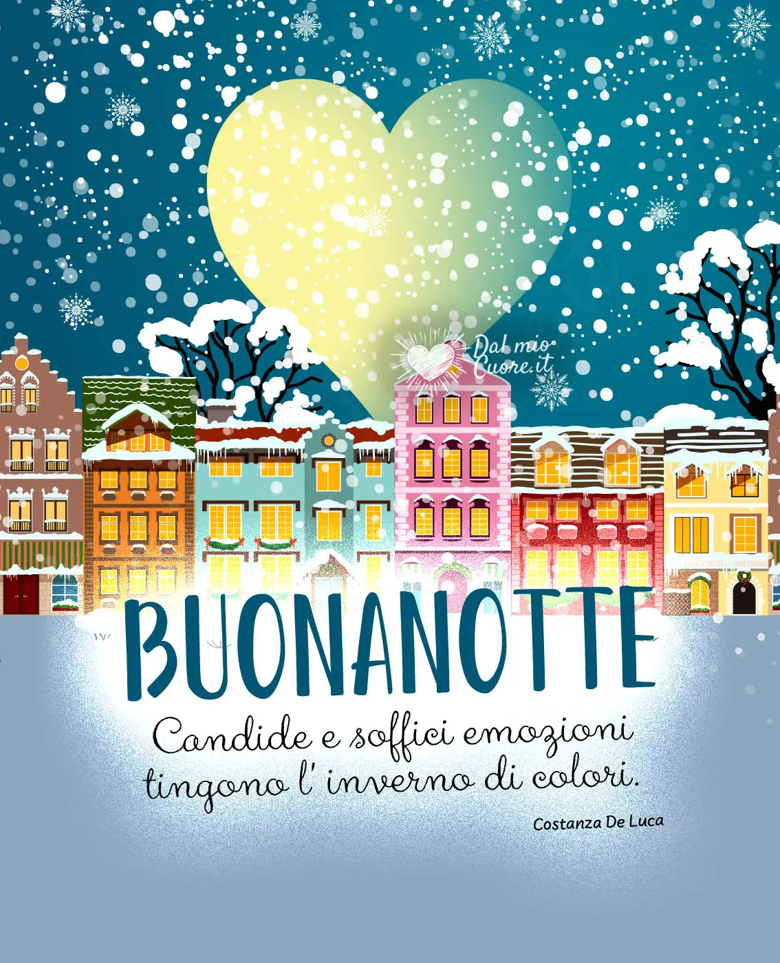 Candide e soffici emozioni tingono l'inverno di colori. Buonanotte