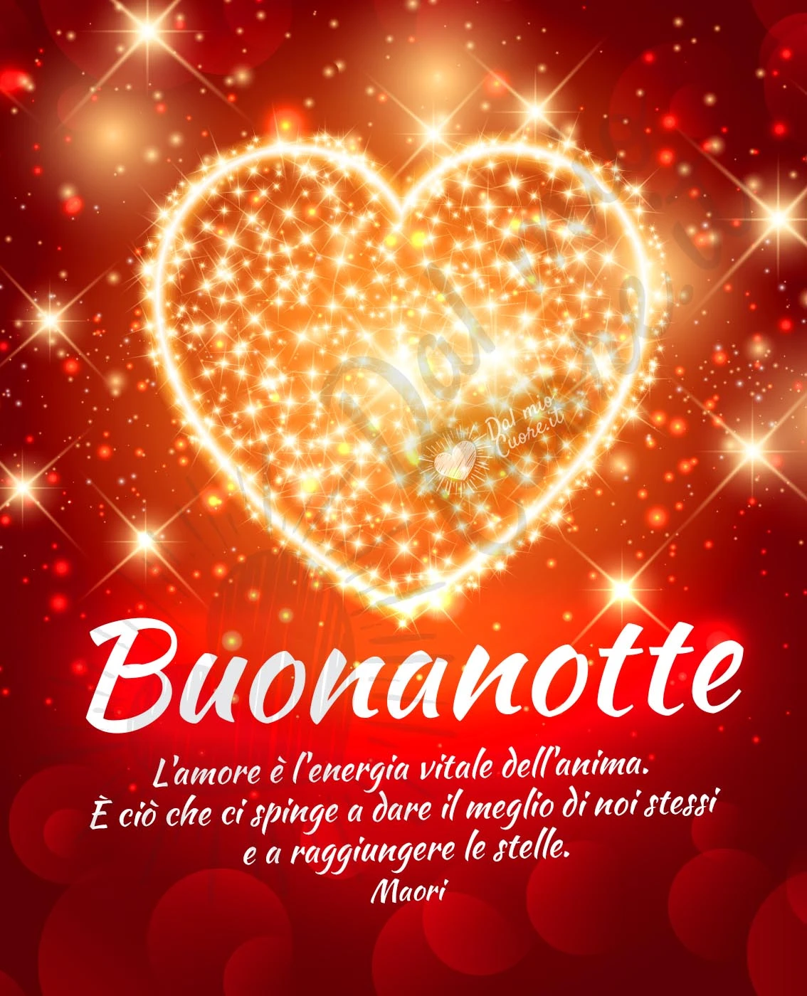 Frase Buonanotte: L'amore è l'energia vitale dell'anima. È ciò che ci spinge a dare il meglio di noi stessi e a raggiungere le stelle.