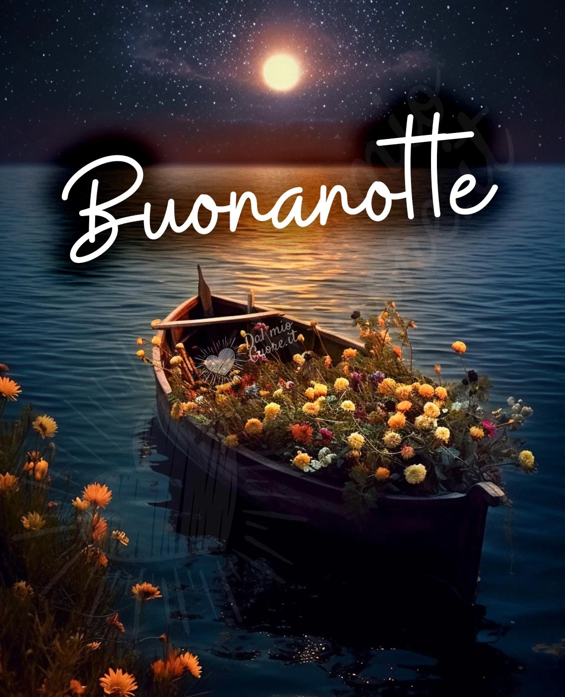 Immagine buonanotte con barca sul mare