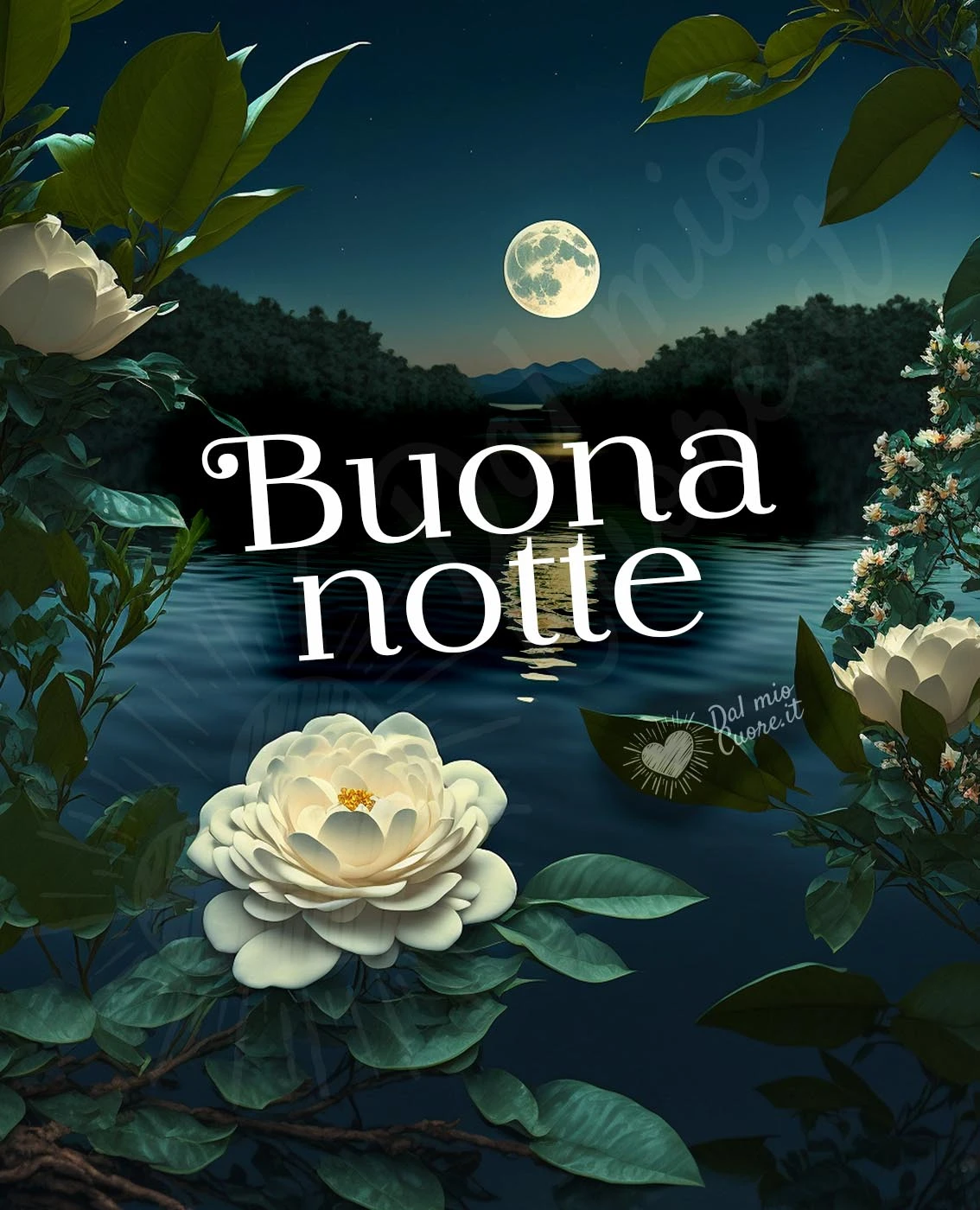 Imm buonanotte con anemoni e luna