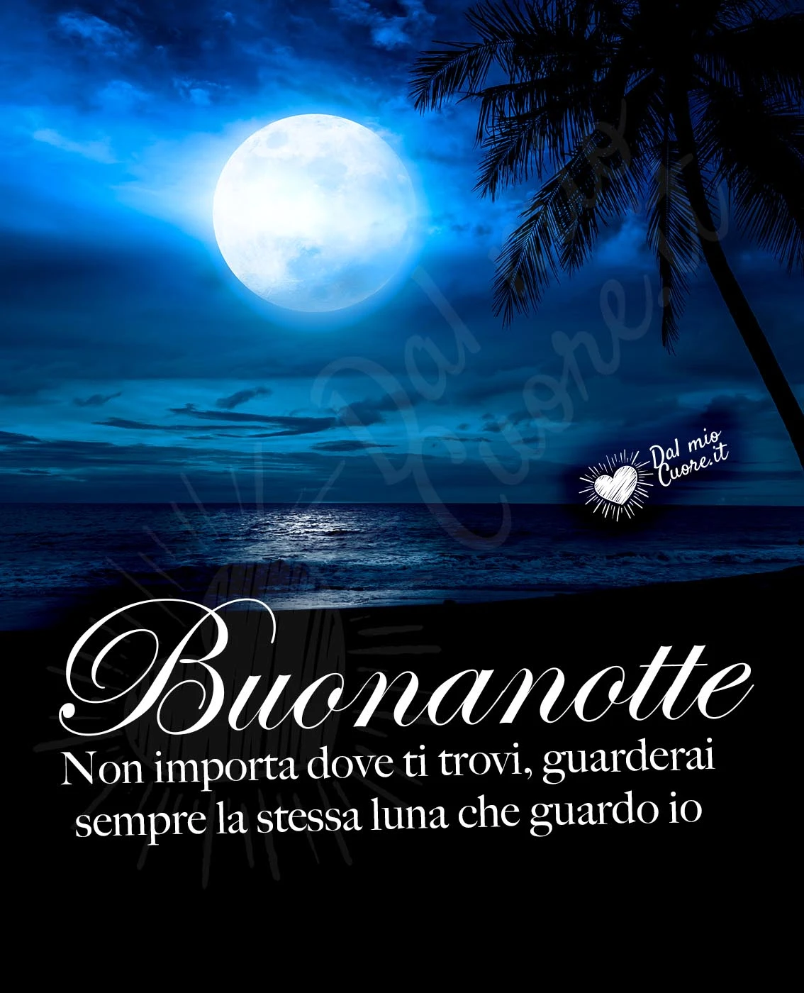 Imm Buonanotte con Frase. Non importa dove ti trovi, guarderai sempre la stessa luna che guardo io
