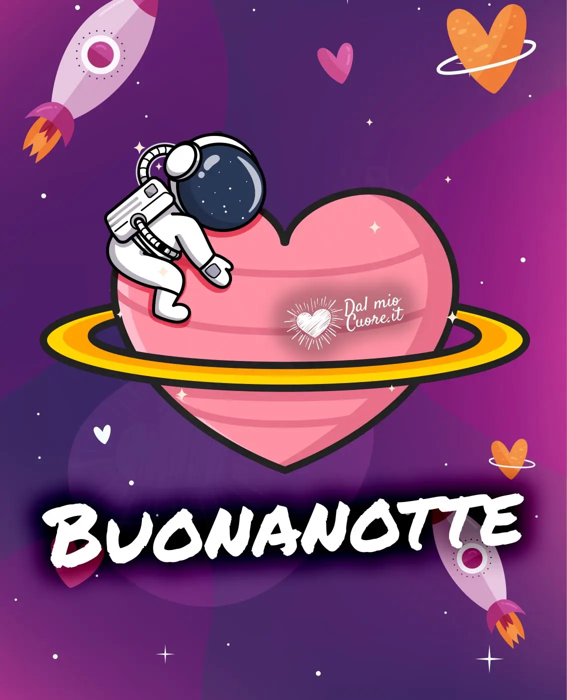 Buonanotte con astronauta che abbraccia un cuore Buonanotte con astronauta che abbraccia un cuore