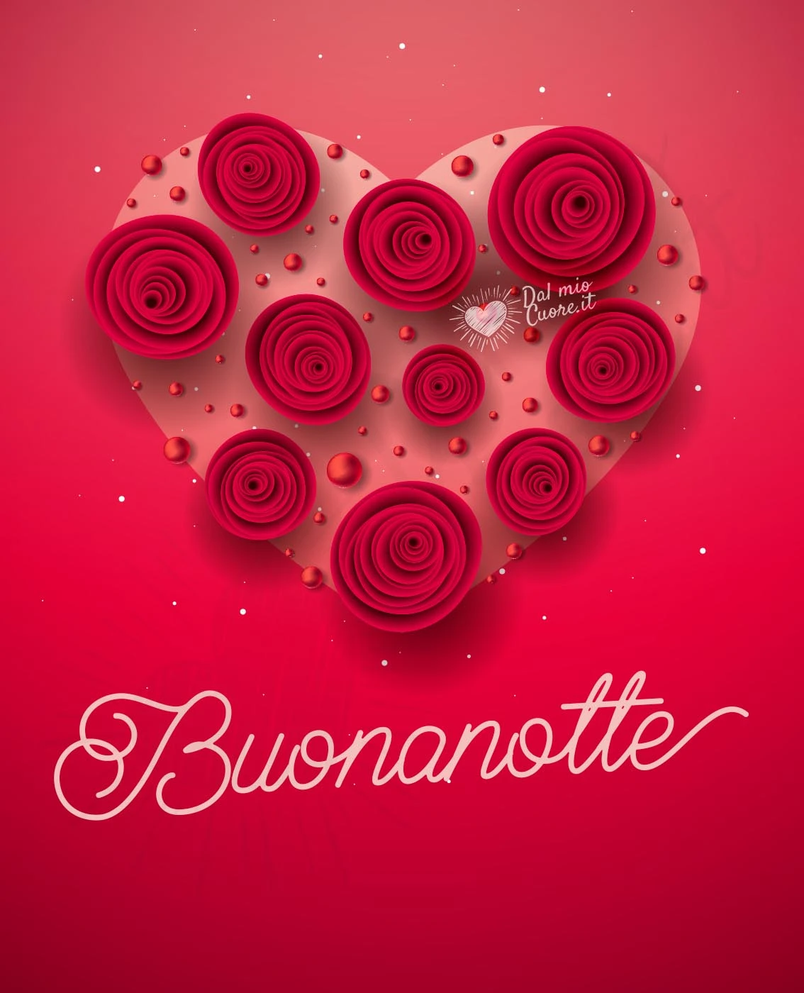 Buonanotte romantica con cuore di rose