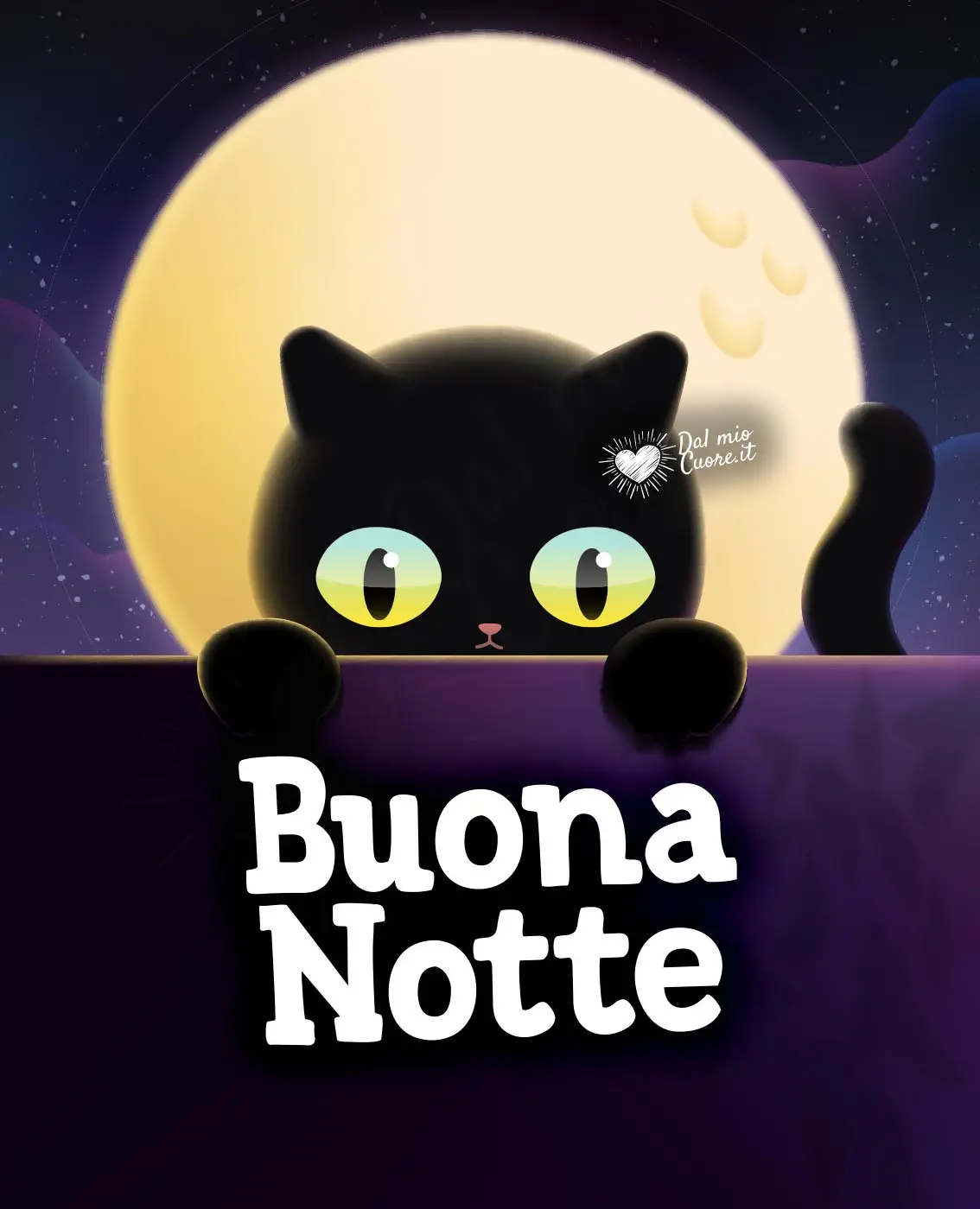 Buona Notte con micino e luna piena