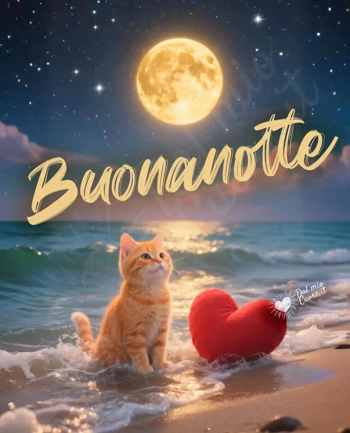 Immagine Buonanotte con gattino al chiaro di luna