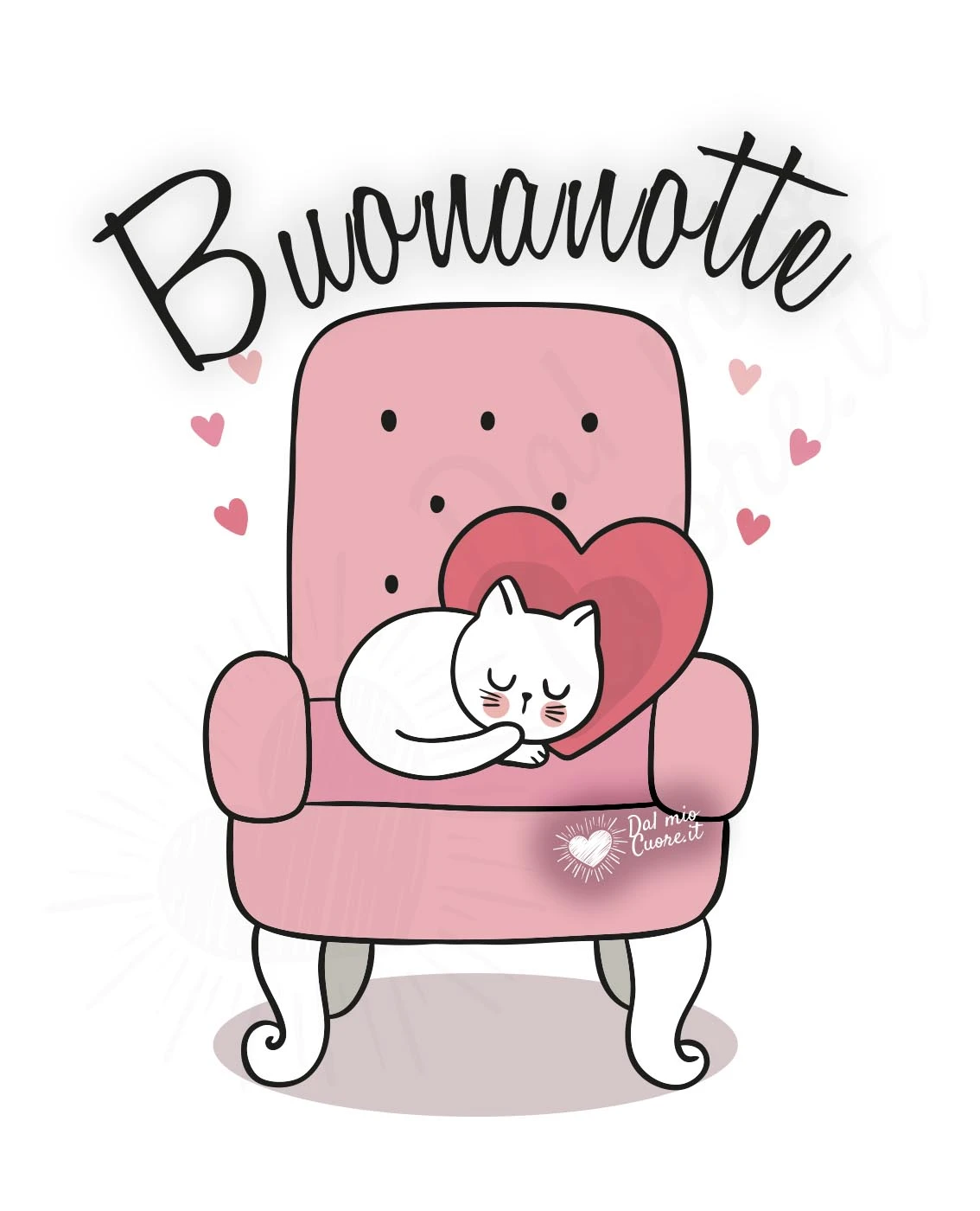Buonanotte con gattino che dorme sulla poltrona