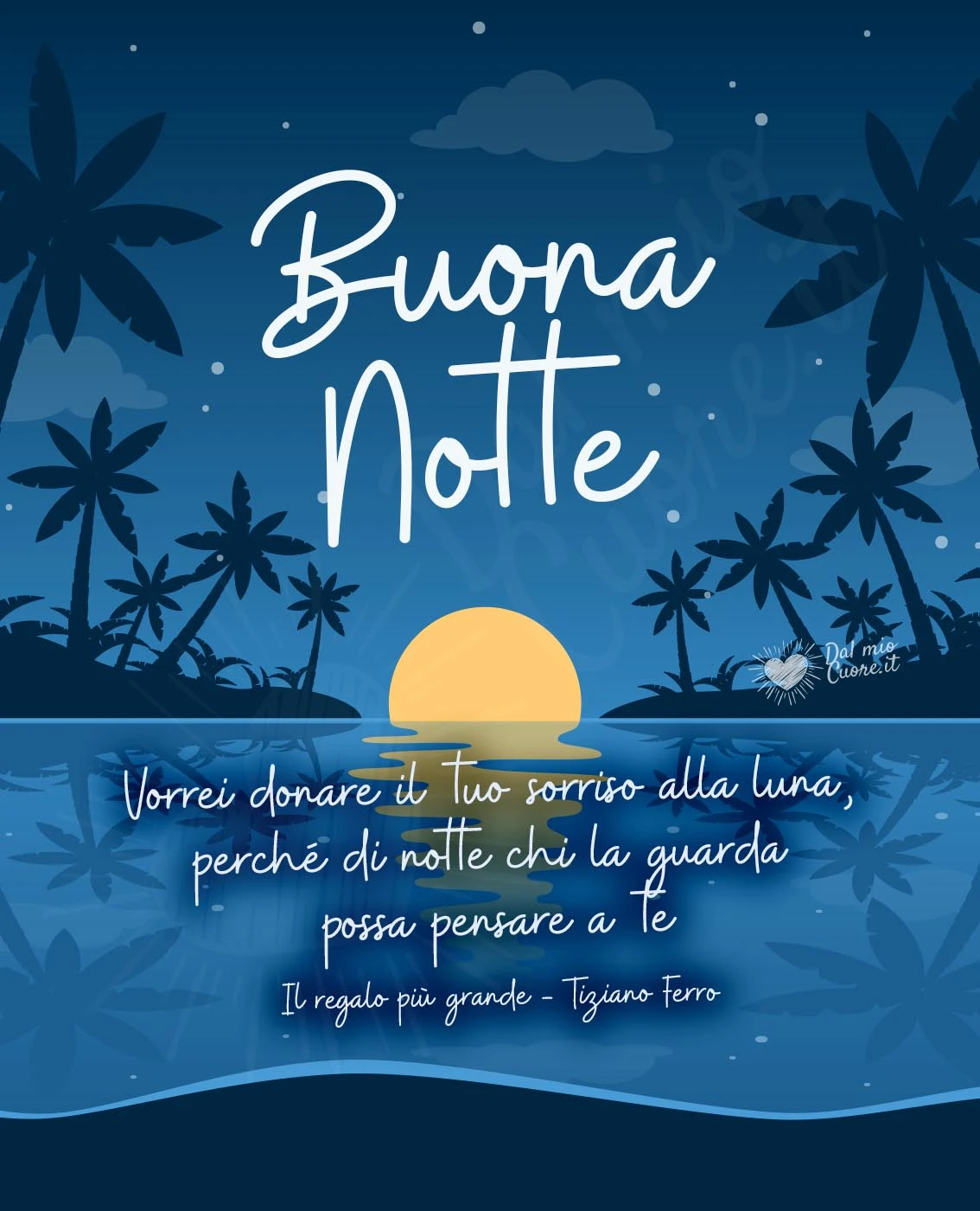 Buonanotte con frase sulla luna e sul sorriso