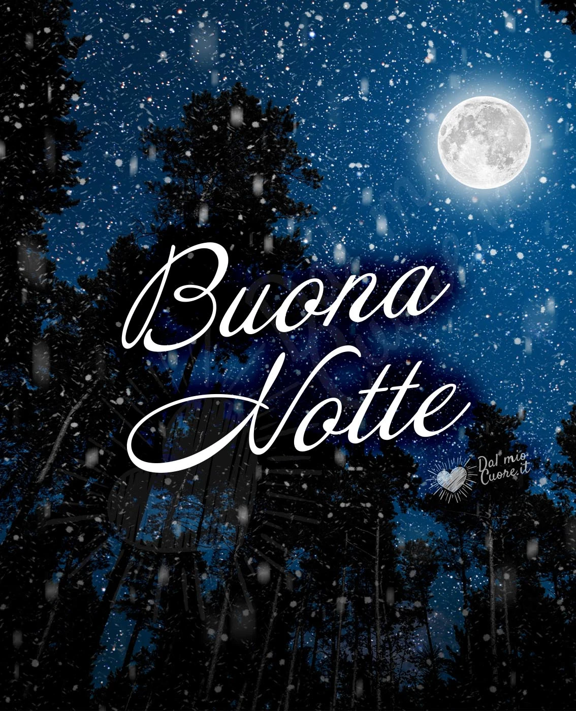 Buona Notte invernale con neve e luna