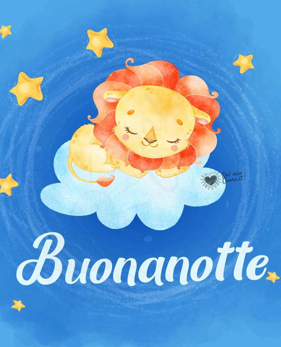 Buonanotte con leoncino appisolato su una nuvola