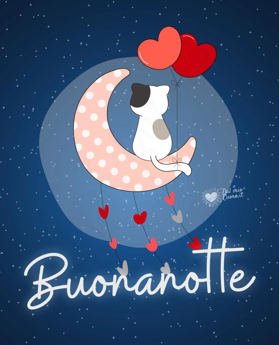 Gattino su luna e cuoricini