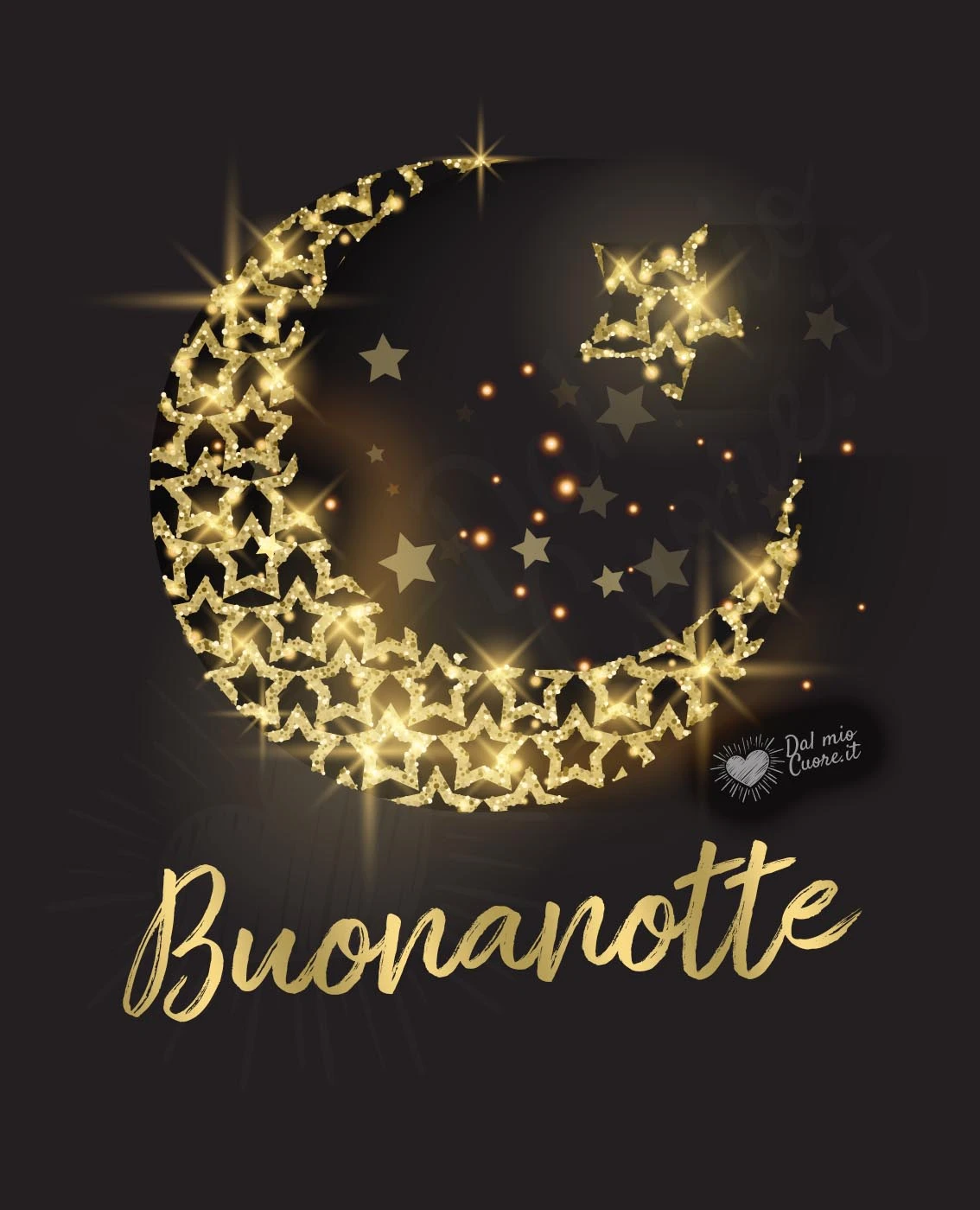 Buonanotte. Immagine elegante con luna, stella e glitter