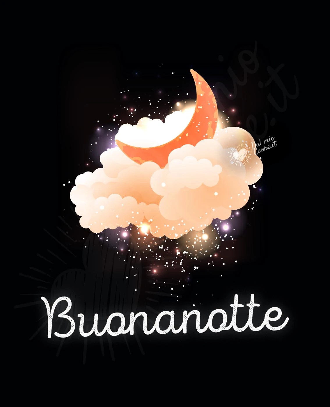 Buonanotte con luna magica e nuvole