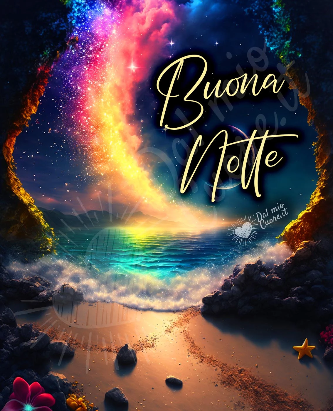 Buona Notte magica con mare e stelle