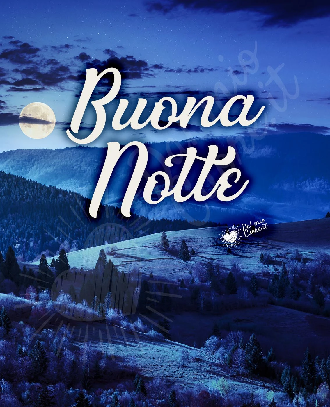 Buona Notte con paesaggio e luna