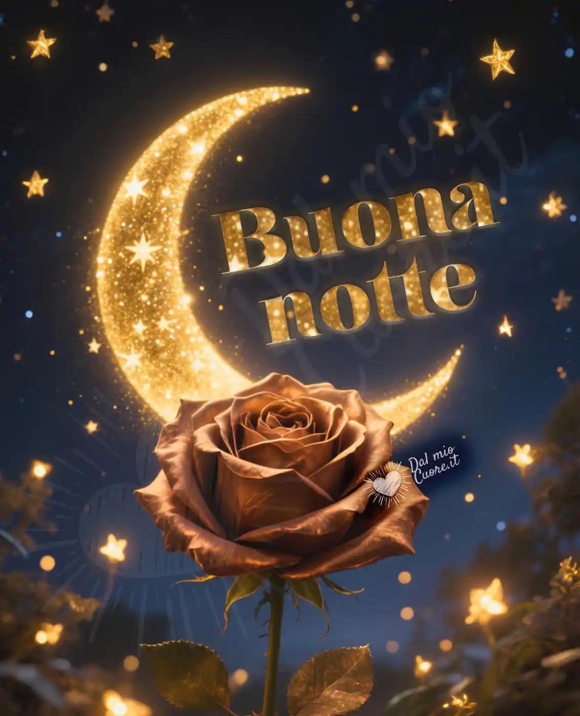 Buonanotte con luna e rosa