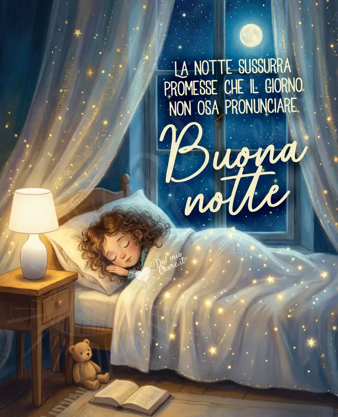 Buonanotte con frase: La notte sussurra promesse che il giorno non osa pronunciare