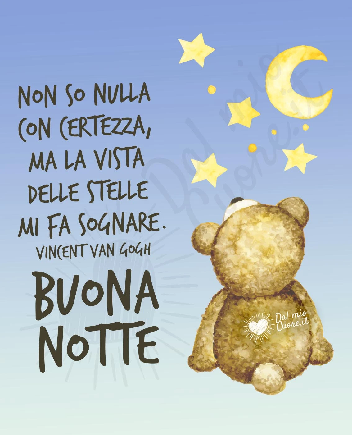 Buona notte, frase: Non so nulla con certezza, ma la vista delle stelle mi fa sognare