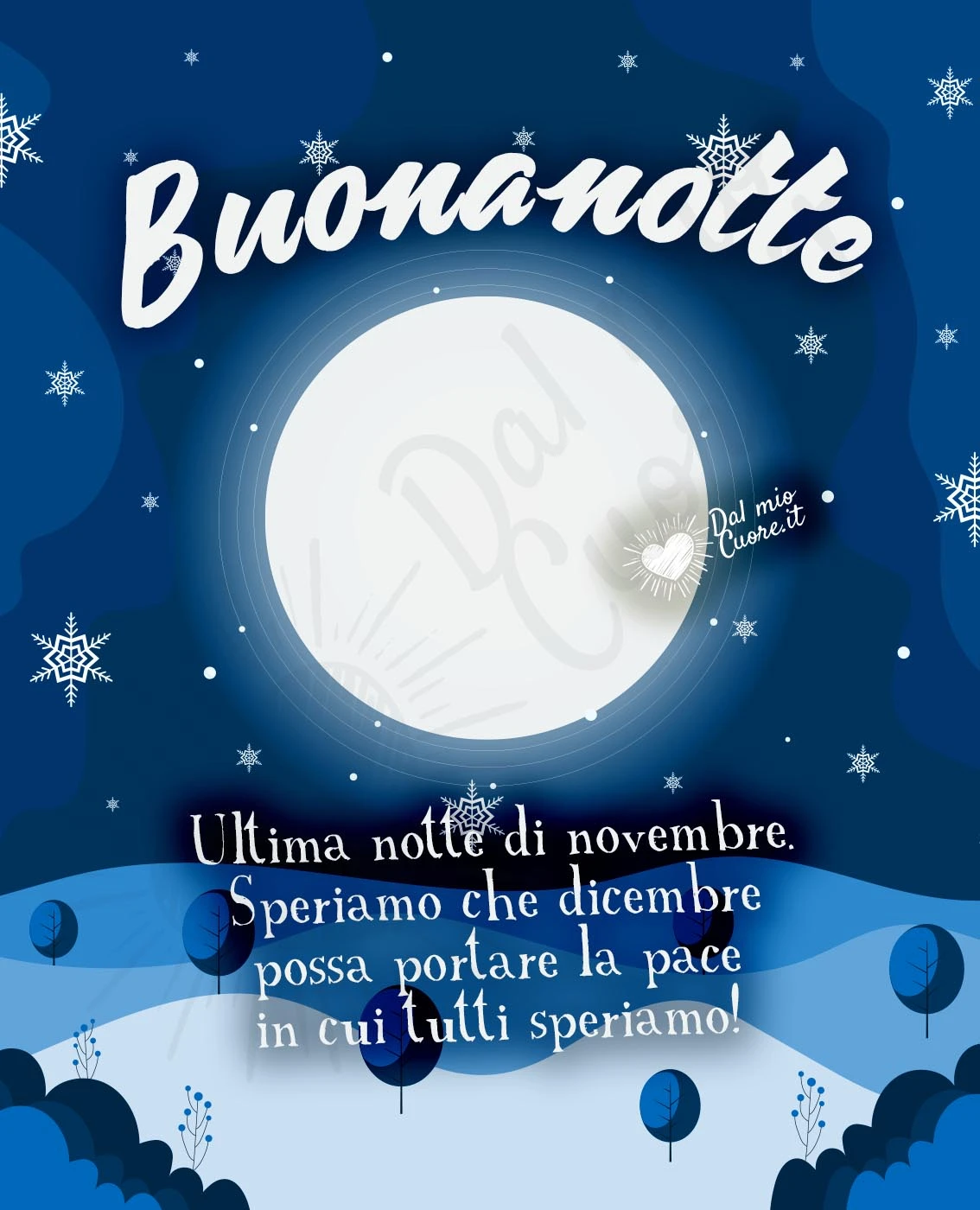 Imm buonanotte invernale con paesaggio innevato