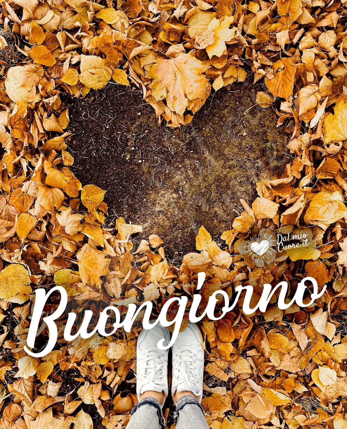 Immagine di Buongiorno autunnale con cuore di foglie