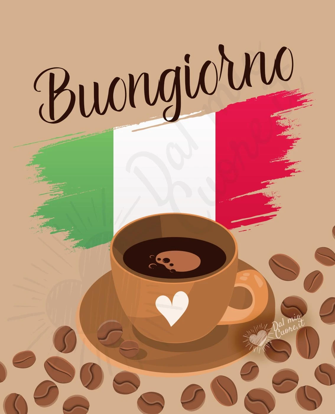 Buongiorno patriottico con caffè e bandiera italiana