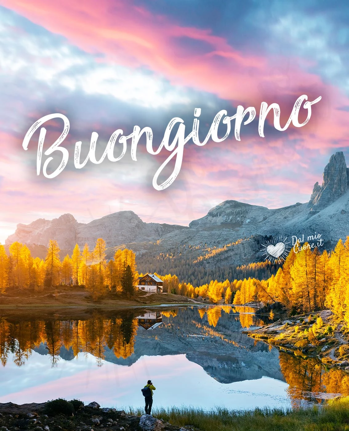 Buongiorno con dolomiti all'alba