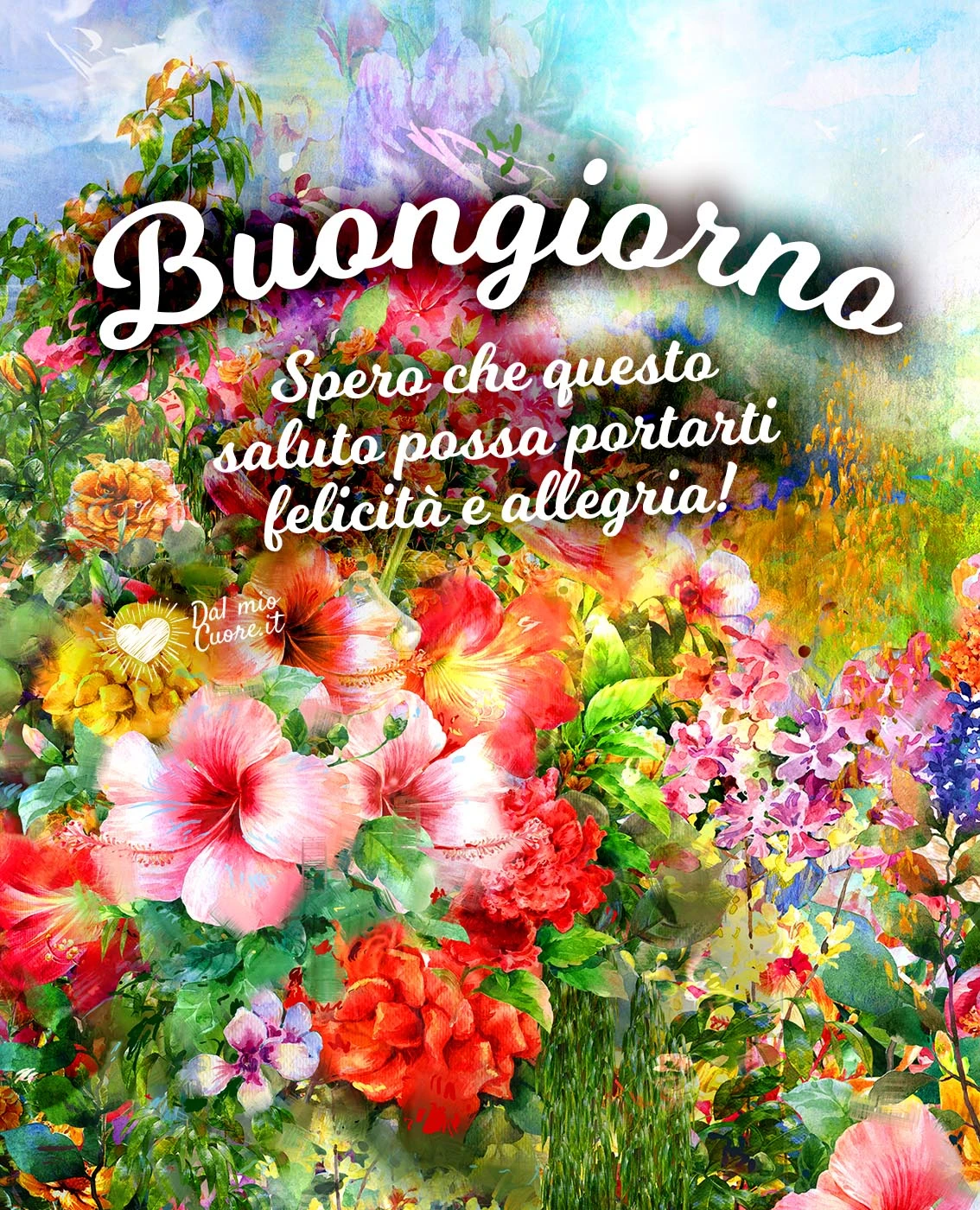 Buongiorno immagine con fiori e frase: Spero che questo saluto possa portarti felicità e allegria! Buongiorno immagine con fiori e frase: Spero che questo saluto possa portarti felicità e allegria!