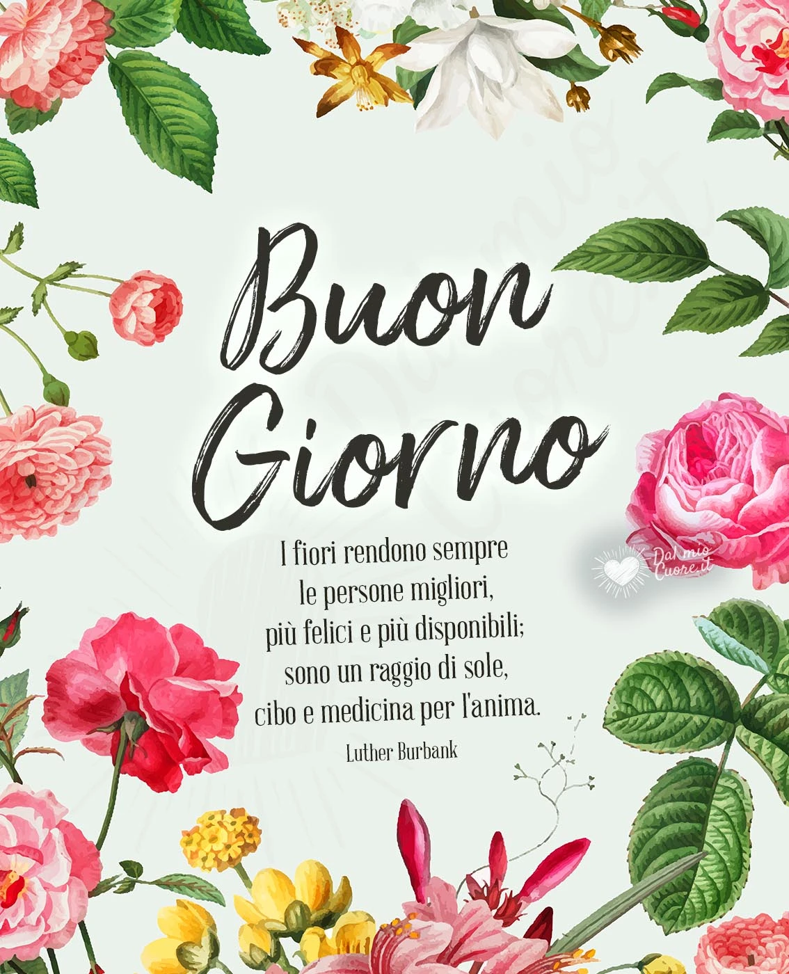 Buongiorno con frase sui fiori