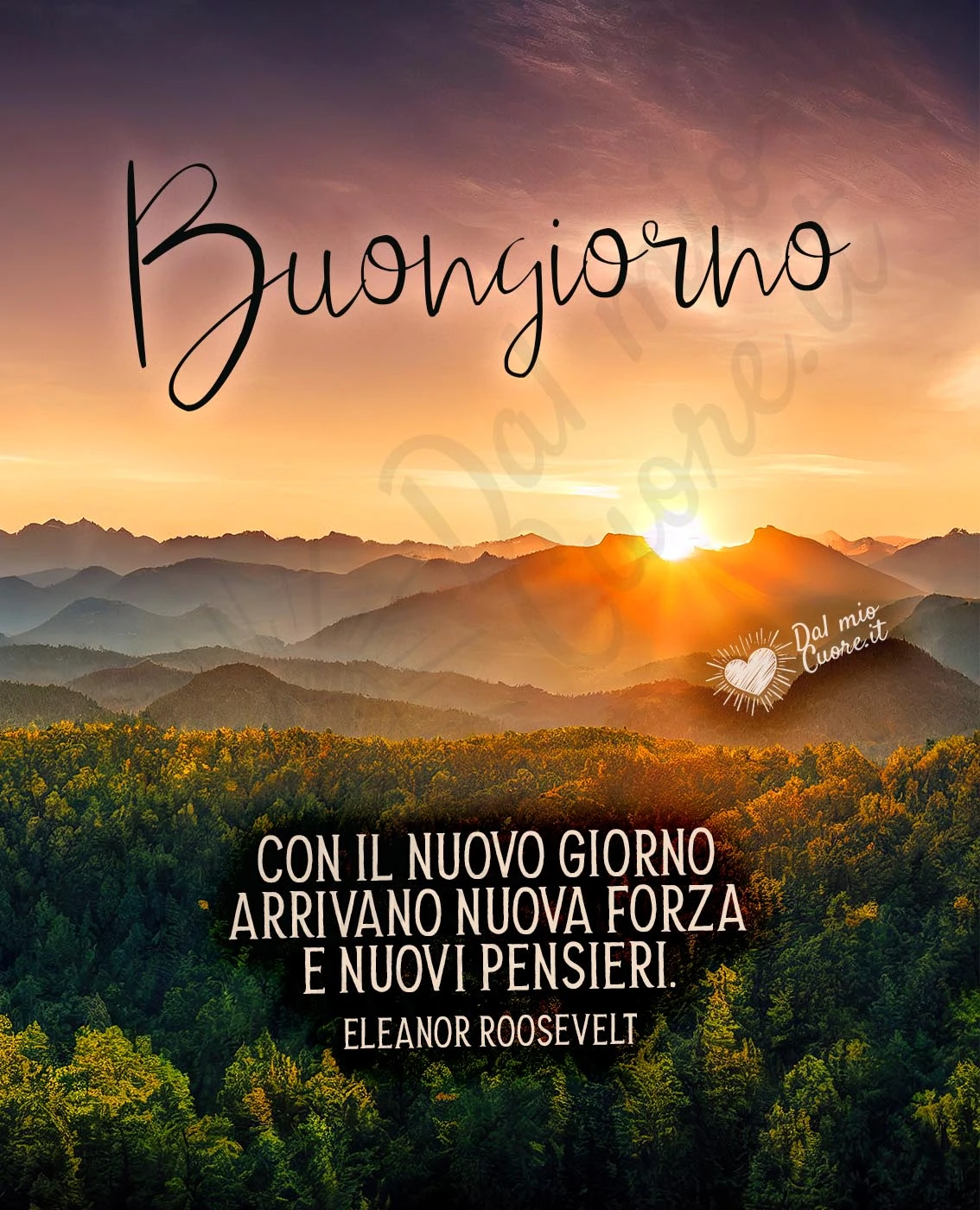 Immagine buongiorno con alba e frase
