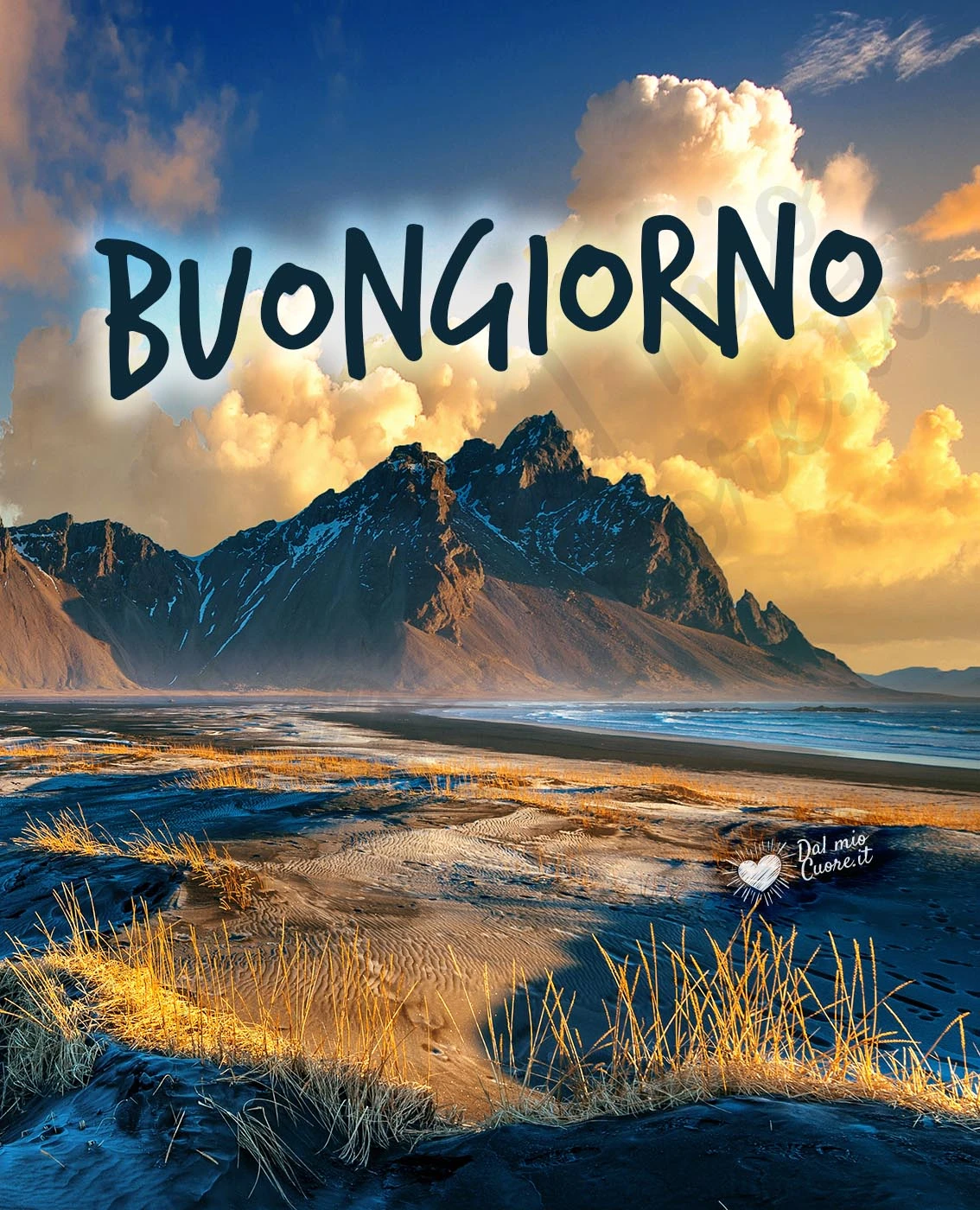 Buongiorno con foto di paesaggio all'alba