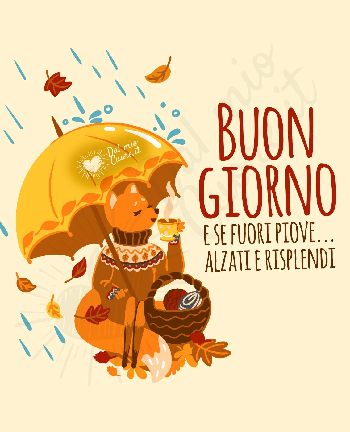 Immagine buongiorno autunnale con pioggia e frase