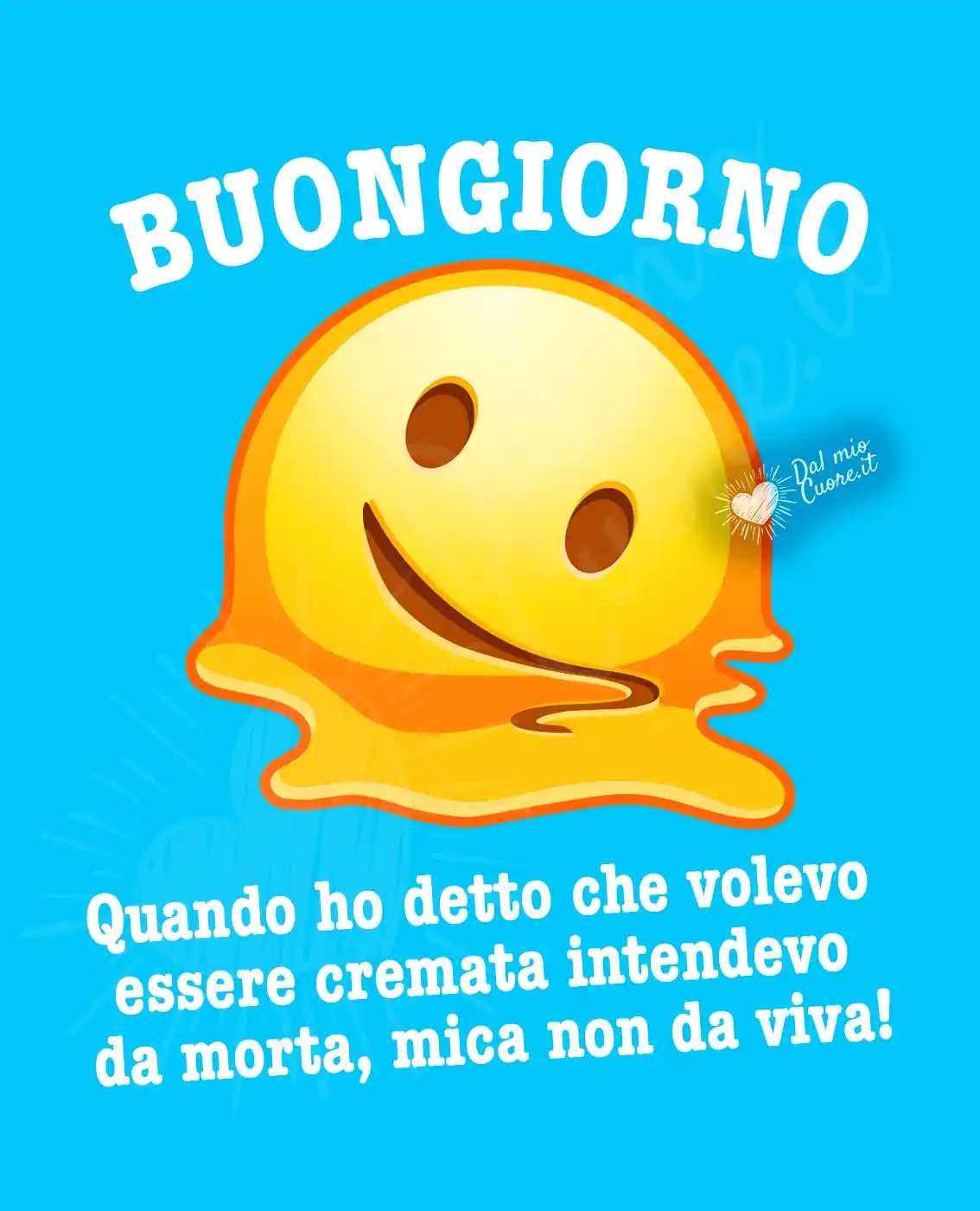 Buongiorno. Quando ho detto che volevo essere cremata intendevo da morta, mica non da viva! Buongiorno. Quando ho detto che volevo essere cremata intendevo da morta, mica non da viva!