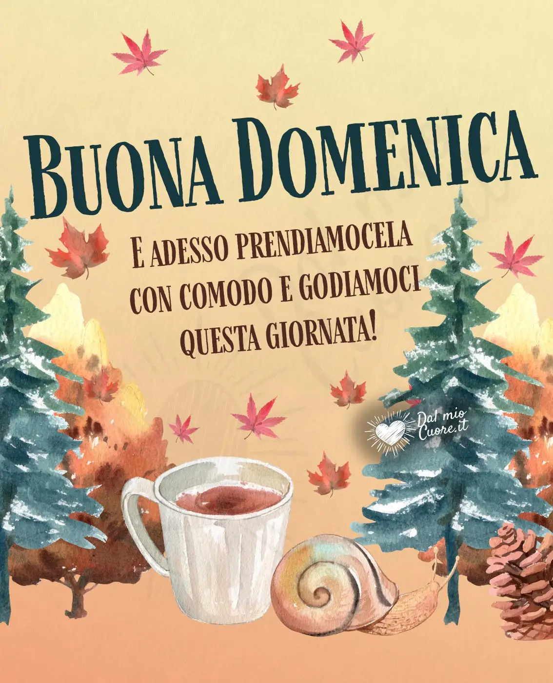 Buona domenica autunnale con frase sul relax